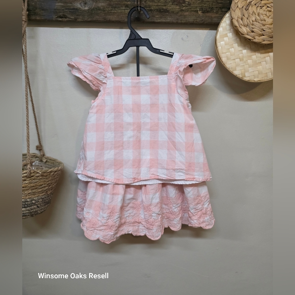 Pink Gingham Set with Ruffled Skirt